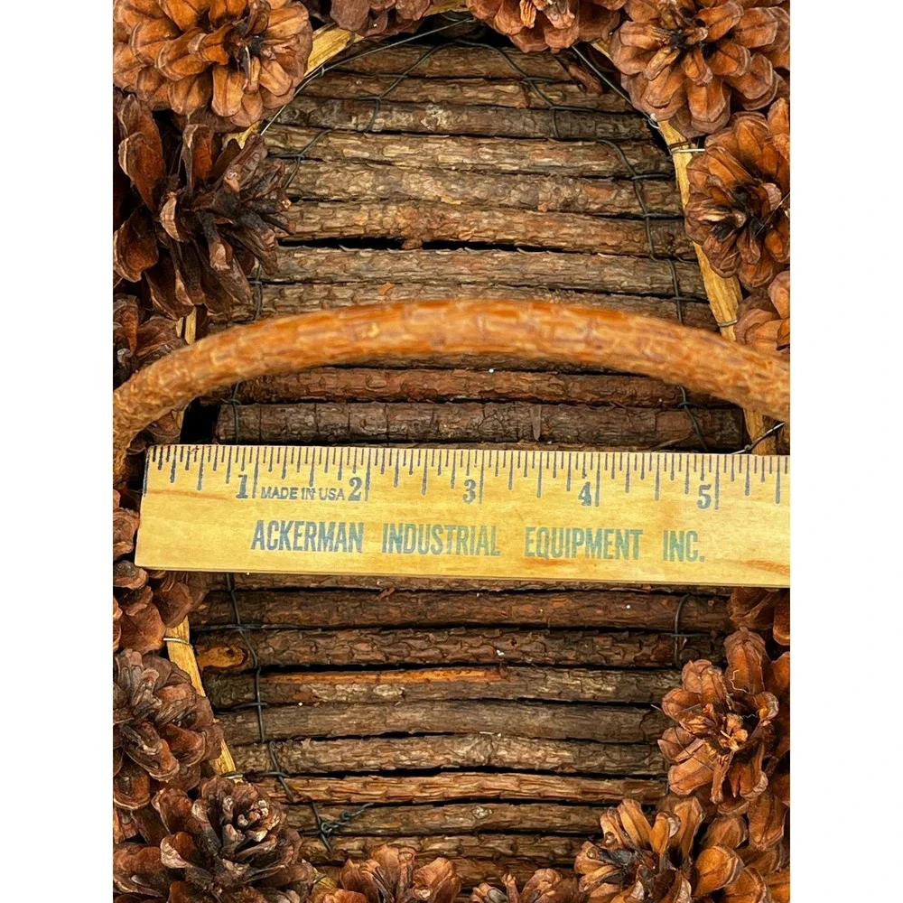 Handmade Pinecone Basket Rustic Woodland Twig Base Natural Wood Handle 14x10 in